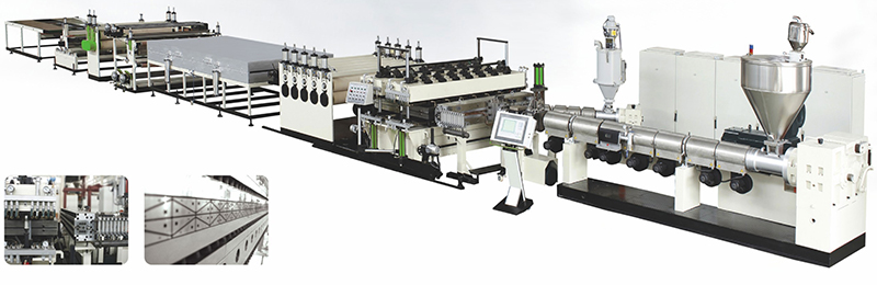 PC、PP、PE Plastic Hollow Cross Section Plate Extrusion Line